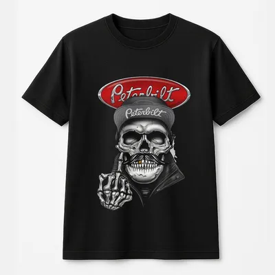 Peterbilt Rebel Trucker T-Shirt Soft Ring Spun Cotton Unique Moustache Skull Prints For Trucking Enthusiasts Rebel Style