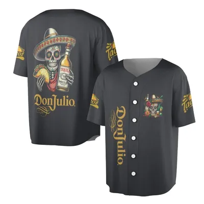 Don Julio Polo Baseball Jersey, Sombrero Skull Logo, Gold Tacos Graphic, Mexican Culture Theme, Black Beige Style, Us Market