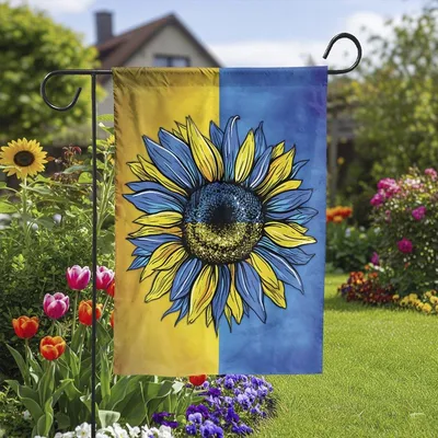 Ukraine Sunflower House Flag Garden Flag, Blue And Yellow Patriotic Flag, Gift For Peace And Freedom Supporters Vertical Garden Flag
