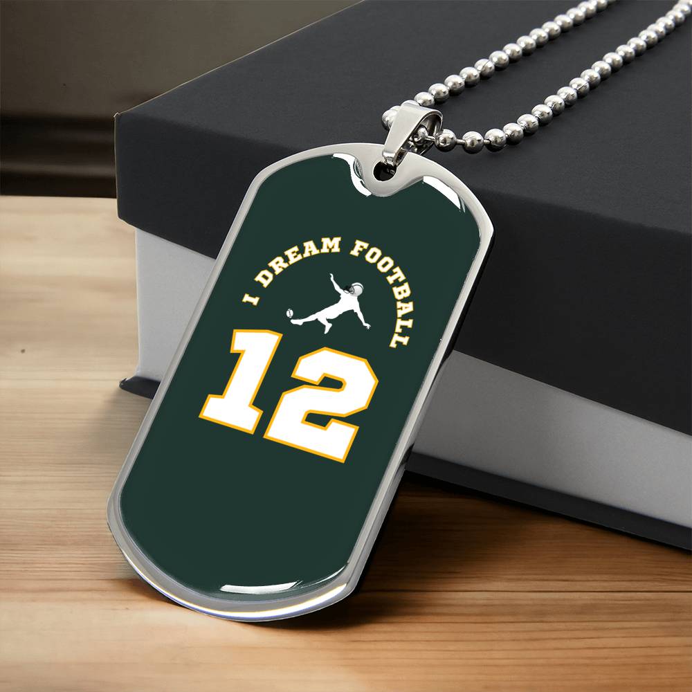 Football Sports Necklace I Jersey Design No. 12 I Personalized Sports Jewelry I Dark Green - Army Tag Necklace, Dog Tag