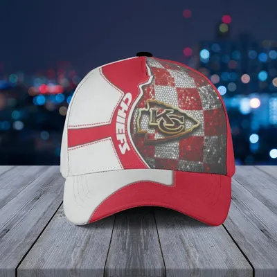 Baseball Cap Kansas City Chiefs Glitter Checkered With Logo Stripe And Red White Panels Baseball Cap