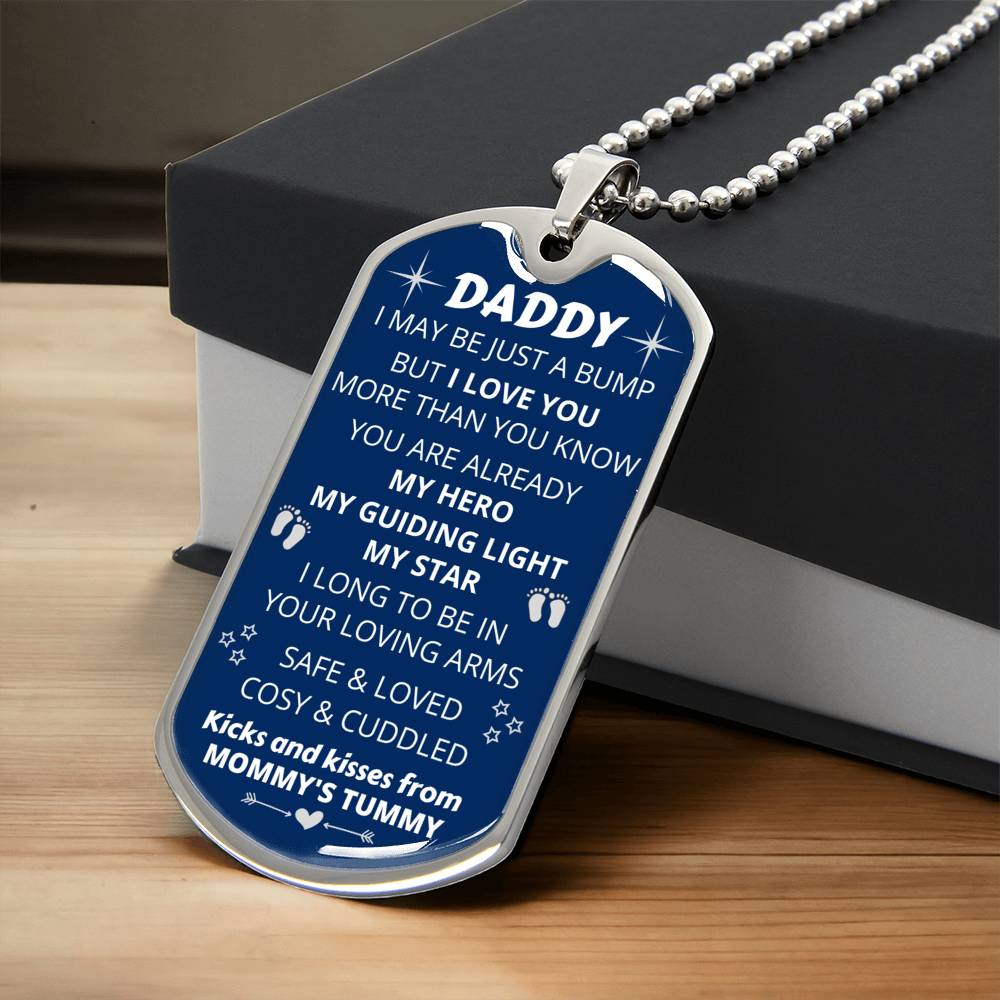 Bump Gift - Gift For New Dad - Birthday Gift - New Dad Gift From Mommy's Tummy - New Dad Gift From Wife - Daddy Gift - Army Tag Necklace, Dog Tag