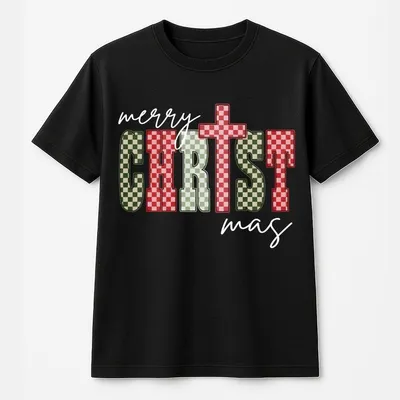 Merry Christmas Checkered Pattern Cozy T-Shirt, Christian Xmas Gift, Jesus Apparel, Gift For Men And Women