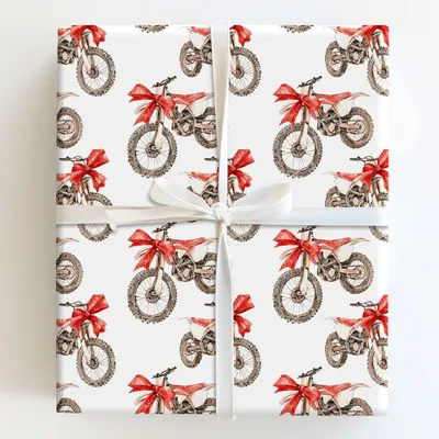 Red Bow Moto - Gift Wrap for Christmas, Holidays Wrapping Paper, Christmas Wrapping Paper