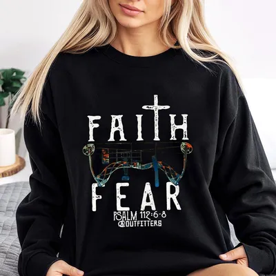 Religious Faith Sweatshirt – Psalm 112 6 8 Archery Bow – Christian Hunting Graphic – Faith Over Fear Outdoors Sweatshirt – Unisex Fall Winter
