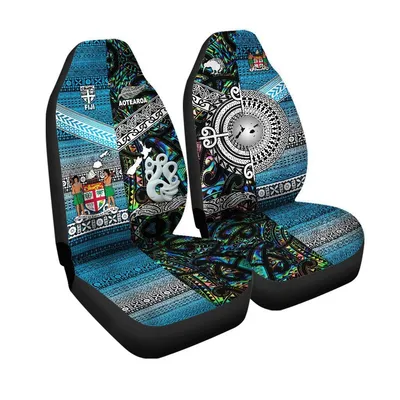 New Zealand And Fiji Car Seat Cover Together Paua Shell