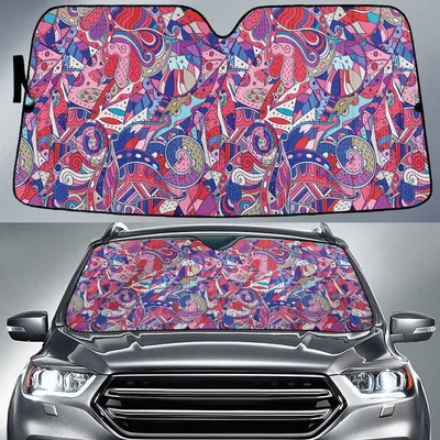 Pinky Red Color Flowers Paisley Texture Dot Theme Car Sun Shades Cover Auto Windshield PrintSyde