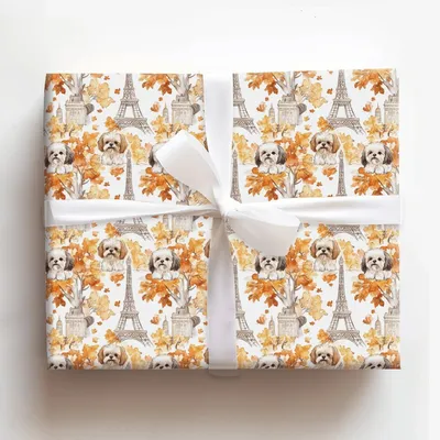 Paris with the Shih Tzus - Gift Wrap for Christmas, Holidays Wrapping Paper, Christmas Wrapping Paper