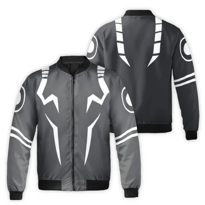 Sukuna Casual Windproof Bomber Jacket, Jujutsu Kaisen Minimalist Art, White Demon Mark Streetwear Bomber Jacket