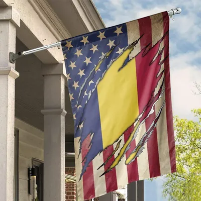 Romania American Garden Flag Ripped Effect Dual Heritage Usa Yard Decor Vertical House Flag