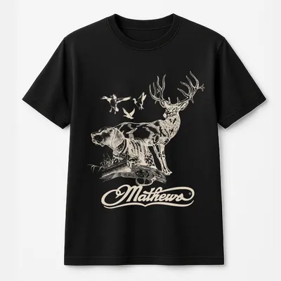 Mathews Hunting Dog Buck T-Shirt T-Shirt, Unisex Graphic Hunting T-Shirt, Bowhunting Design With Dog & Deer