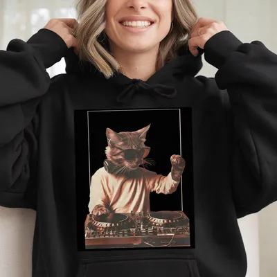 Party Cat Funny Cat Hoodie,Dj Gift,Cat Lover Gift,Music Hoodie,Music Festival,Cat Parents Hoodie Hoodie Comfy