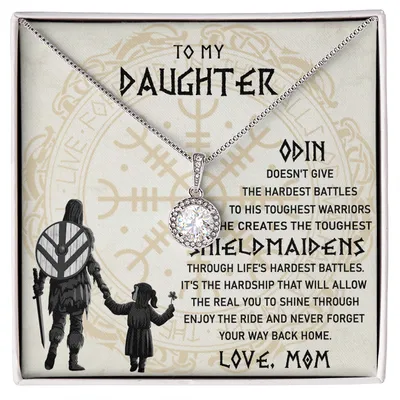 To My Daughter Necklace, Daughter Viking Jewelry, Norse Daughter Gift, Viking Style Alluring, Viking Pendant, Viking Jewelry For Daughter Birthday, Graduation, First Communion, Gift From Mom, Viking Style Heart Necklace, Viking Pendant, Love Mom
