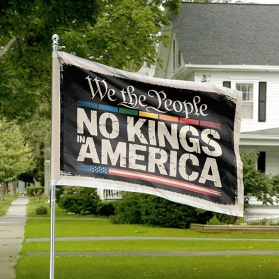 We The People – No Kings In America Horizontal House Flag, Multicolor Blocks With American Symbols Horizontal House Flag