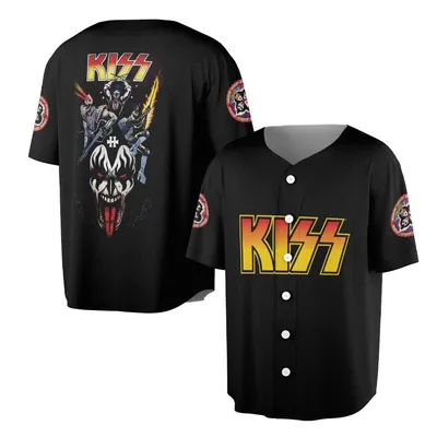 Kiss Band Baseball Jersey, The Starchild & Demon Graphic Merch, Rock Music Apparel, Us Fan Collector Gift Baseball Jersey