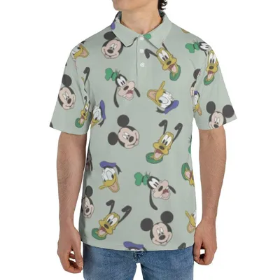 Disney Characters Polo Polo Shirt, Mickey Donald Goofy All-Over Print, Classic Cartoon