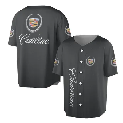 Cadillac Crest Logo Baseball Jersey, American Luxury Car Brand, Retro Style Fan Gear, Gray Black, Us Car Show Baseball Jersey