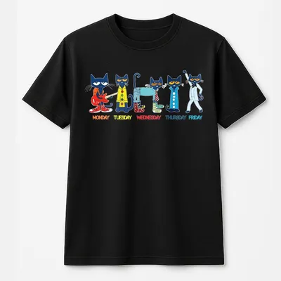 Pete The Cat Days Of The Week T-Shirt, Funny School Teacher , Kidcore Cartoon Top, Cute Graphic T-Shirt, Aesthetic Casual