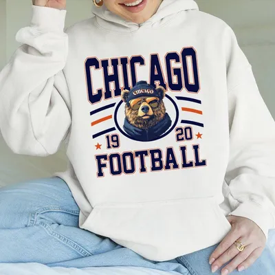 Vintage Chicago Football Hoodie Retro Bear Mascot Graphic Unisex Tailgate Football Outfit