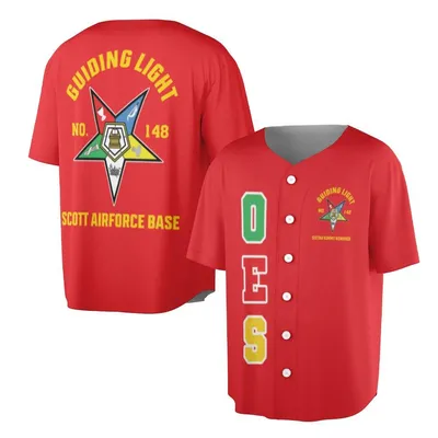 Guiding Light Oes Baseball Jersey, Eastern Star Baseball Jersey, Scott Airforce Base Chapter 148 Apparel, Masonic Sister Gift