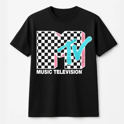Mtv Neon Distressed  Logo Graphic T-Shirt Retro 80s 90s Mtv Family Matching T-Shirt Vintage Mtv  Color