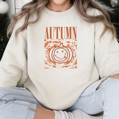 Autumn 'Pumpkin Rock' Sweatshirt For Men And Women, Unisex Fall Graphic Top, Cozy Casual Pullover Sweatshirt For Autumn Season, Made In The Usa