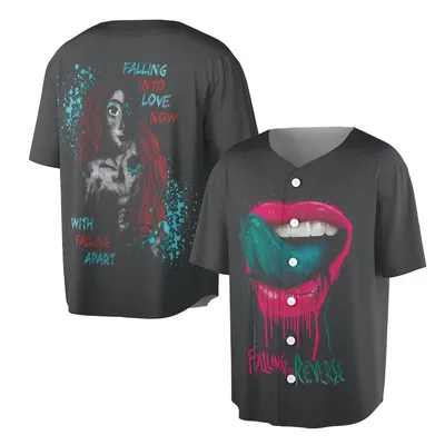 Falling In Reverse Band Merch Baseball Jersey, Emo Gothic Lips Quote Baseball Jersey, Falling Apart Love Graphic, Neon Pink Black Apparel