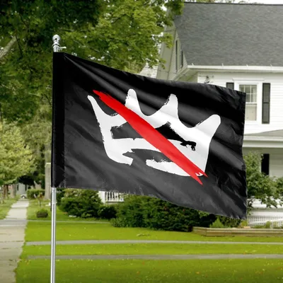 Anti-Crown Rebellion Horizontal House Flag, Bold Black & Red Protest Banner With Strikethrough Crown Horizontal House Flag