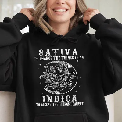 Sativa Indica Boho Hoodie Vintage Sun Moon Print Graphic Hoodie