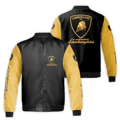 Bomber Jacket,Automobili Lamborghini Crest Logo,Supercar Fan Gear,Gold Black Bomber Jacket