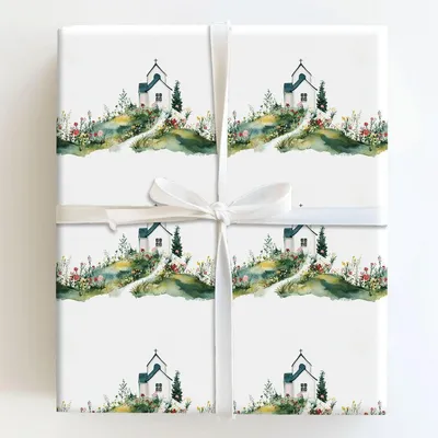 Chapel on the Hill - Gift Wrap for Christmas, Holidays Wrapping Paper, Christmas Wrapping Paper