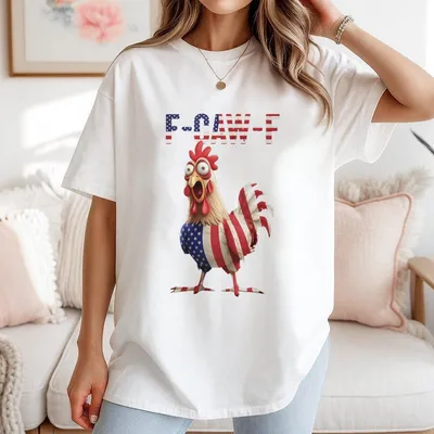 Funny F Caw F Chicken Quote Rooster Meme Usa Flag T-Shirt