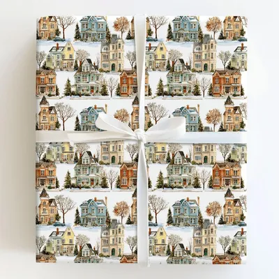 Grandmas Village - Gift Wrap for Christmas, Holidays Wrapping Paper, Christmas Wrapping Paper