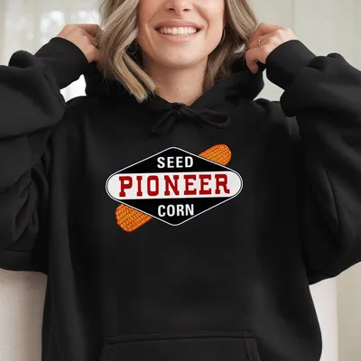 Pioneer Seed Corn Hoodie  Bold Logo With Corn Graphic Official Agricultural Style