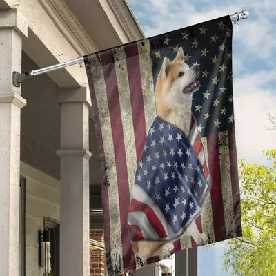 Patriotic Akita Vertical House Flag, American Flag Dog Garden Flag, Vintage Usa Pet Lover Yard Banner Vertical House Flag