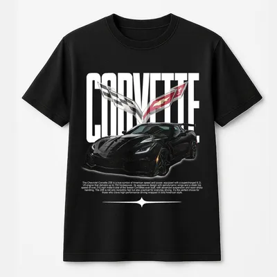 Chevrolet Corvette Zr1 Zr1 C7 T-Shirt Black Supercar Graphic ,American Muscle Car T-Shirt Casual