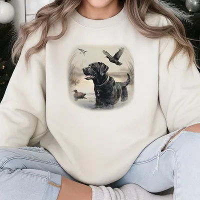 Retro Black Lab Mallard Ducks Sweatshirt,Nineties 90s Vintage Labrador Retriever Hunting,Duck Outfit,Boho Unisex Sweatshirt