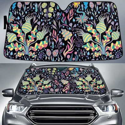 Colorful Coral Tree Plant Under The Sea Black Theme Car Sun Shades Cover Auto Windshield PrintSyde