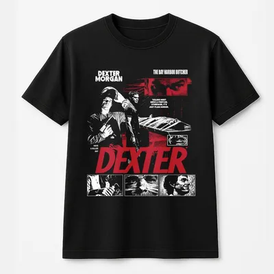 Men'S Dexter For Morgan The Bay Harbor Butcher Graphic Back Print T-Shirt, Black With Red Text, Casual Crime Drama Fan Apparel