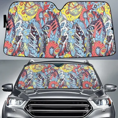 Light Blue Color Flowers Paisley Texture Dot Theme Car Sun Shades Cover Auto Windshield PrintSyde