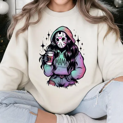 Halloween Spooky Mama Sweatshirt Fun Ghostface Girl In Coffee Graphic Sweatshirt Pumpkin Mama Sweatshirt Fall Coffee Sweatshirt