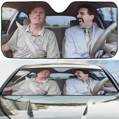 Laughing Duo Car Sunshade, Joy Ride, Beige Interior, Contrast Expressions Car Sunshade