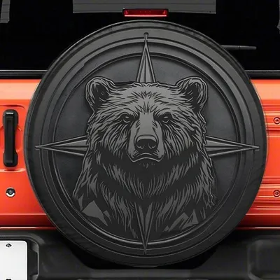 Black Bear Compass Medallion Spare Tire Cover Nature Explorer Graphic Accessory Spare Tire Cover