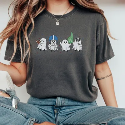 Cute Halloween Ghost Football T-Shirt Funny Fall Game Day T-Shirt With Spooky Sports Theme Blue T-Shirt For Fans