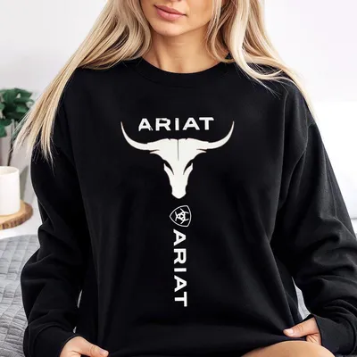 Ariat Sweatshirt Bold Bull Skull Graphic With Iconic Ariat Logo Sweatshirt,Classic Sweatshirt