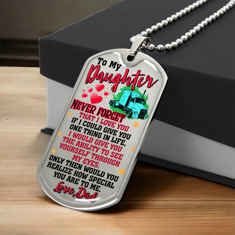 Trucker's Daughter - Premium Dog Tag - Army Tag Necklace, Dog Tag
