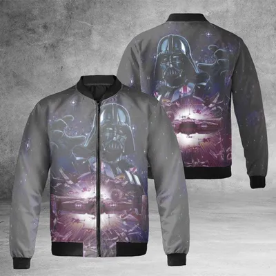 Unisex Star Wars Darth Vader Bomber Jacket, Galaxy Battle Graphic, Sci-Fi Movie Fan Merch, Dark Side Apparel Bomber Jacket