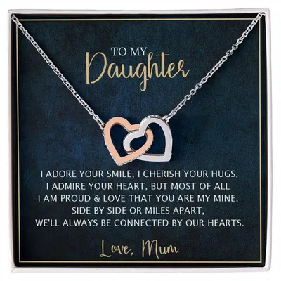 To My Daughter - Unique Heart Bonding Necklace Gift Set Interlocking Hearts Necklace