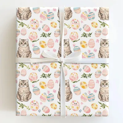 Easter Eggs with the Scottish Fold - Gift Wrap for Christmas, Holidays Wrapping Paper, Christmas Wrapping Paper