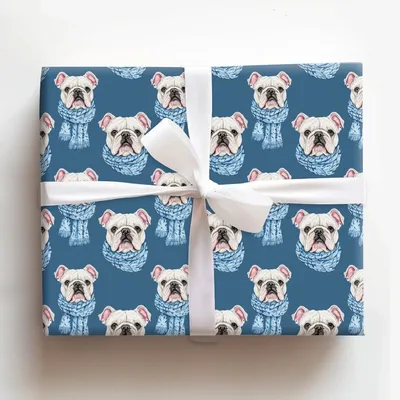 Bundle Up with the Bulldog - Gift Wrap for Christmas, Holidays Wrapping Paper, Christmas Wrapping Paper